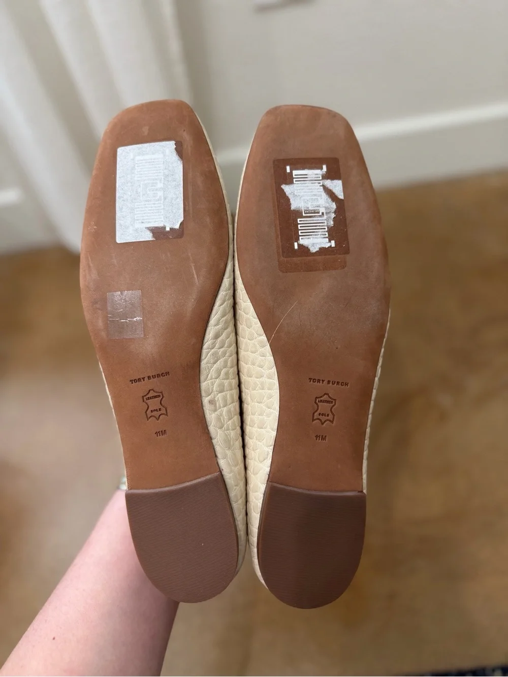 Tory Burch Georgia Square-Toe Croc-Embossed Leather Ballet Flats